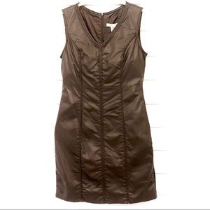 Max Studio Mocha Mousse Faux Leather Sleeveless Bodycon Dress with Braid Detail